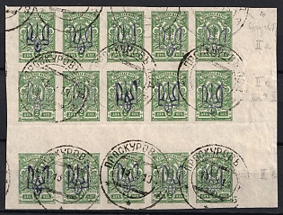1918 2k Kiev (Kyiv) Types 2a and 2b, Ukrainian Tridents, Ukraine, Block, PROSKUROV Postmarks, Margin