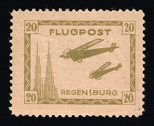 1925 20pf 'Regensburg', Weimar Republic, Germany, Semi-Official Airmail Stamp