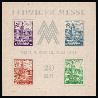 1946 West Saxony, Soviet Russian Zone of Occupation, Germany, Souvenir Sheet, Type II, Certificate