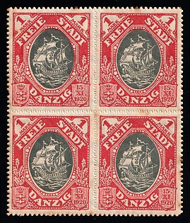 1921 1m Danzig Gdansk, Germany, Block of Four