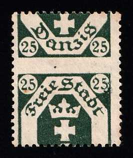 1921 25pf Danzig Gdansk, Germany, SHIFTED Perforation