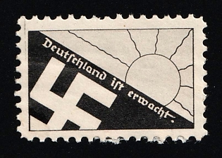 1920-1945 'Germany has Awakened', Nazi Germany Third Reich Propaganda Label Stamp