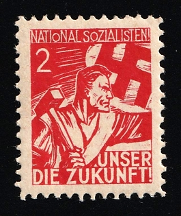 1920-1945 'National Socialists! Our Future!', Nazi Germany Third Reich Propaganda Label Stamp