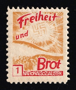 1920-1945 'Freedom and Bread. National Socialists', Nazi Germany Third Reich Propaganda Label Stamp