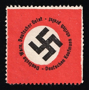 1920-1945 'German Spirit, German Goods, German Merchant', Swastika, Nazi Germany Third Reich Propaganda Label Stamp