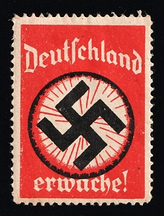 1920-1945 'Germany, Awake!', Swastika, Nazi Germany Third Reich Propaganda Label Stamp