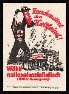 1920-1945 'Vote National Socialist', Swastika, Nazi Germany Third Reich Propaganda Label Stamp