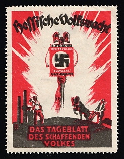 1920-1945 'The Daily Paper of the Working People', Swastika, Nazi Germany Third Reich Propaganda Label Stamp