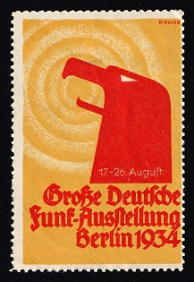 1934 'Great German Radio Exhibition Berlin 1934', German Eagle, Nazi Germany Third Reich Propaganda Label Stamp