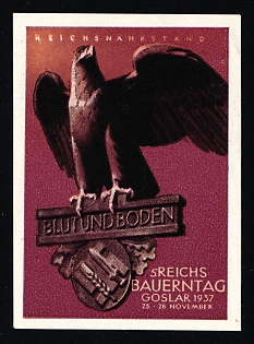 1937 'Reich Farmers' Day Goslar 1937', German Eagle, Nazi Germany Third Reich Propaganda Label Stamp