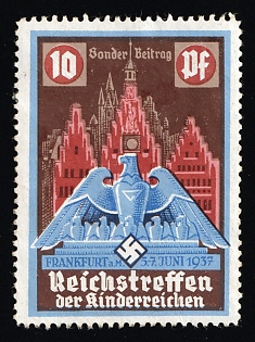 1937 'National Meeting of Large Families', German Eagle, Nazi Germany Third Reich Propaganda Label Stamp