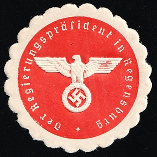 1920-1945 'The Regional President in Regensburg', Nazi Germany Third Reich Propaganda Label Stamp