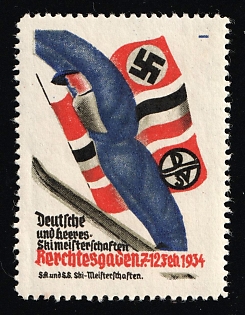 1934 'German and Army Ski Championships Berchtesgaden', Nazi Germany Third Reich Propaganda Label Stamp