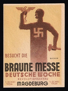 1934 'Visit the Brown Fair German Week Revolution Show', Nazi Germany Third Reich Propaganda Label Stamp