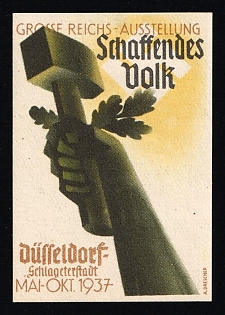 1937 'Great Reich Exhibition. Working People', Nazi Germany Third Reich Propaganda Label Stamp