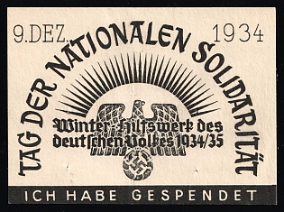 1934 'National Solidarity Day', Nazi Germany Third Reich Propaganda Label Stamp