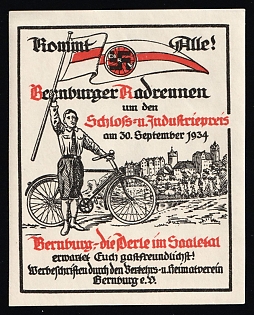 1934 'Benburger Cycling Race Around the Castle', Nazi Germany Third Reich Propaganda Label Stamp
