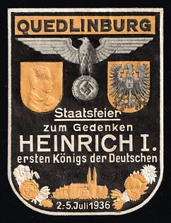 1936 'Quedlinburg State Celebration in Commemoration of Henry I, First King of the Germans', Nazi Germany Third Reich Propaganda Label Stamp