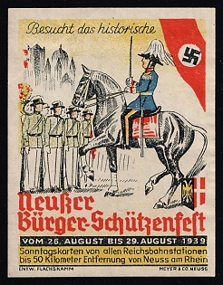 1939 'Visit the Historic Neuss Citizens' Shooting Festival', Nazi Germany Third Reich Propaganda Label Stamp