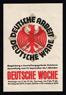 1920-1945 'Magdeburg Exhibition Grounds Rotehorn Exhibition from September 14th to October 1st', Nazi Germany Third Reich Propaganda Label Stamp