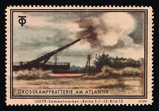 1920-1945 'Major Battle Battery on the Atlantic', Nazi Germany Third Reich Propaganda Label Stamp