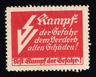 1920-1945 'Fight Against Danger and Destruction of All Degrees!', Nazi Germany Third Reich Propaganda Label Stamp