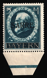 1920 5m Saar, Germany, Margin, Control Strip, Signed, Certificate