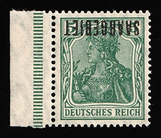 1920 5pf Saar, Germany, Signed, Margin, Green Control Strip, INVERTED Overprint