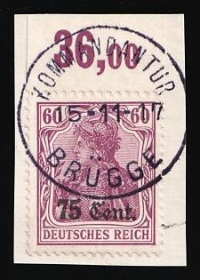 1916 75c on piese Western Lands, German Occupation, Germany Margin, Plate Number, Signed