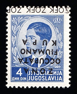 1941 4din Fiume and Kupa, Italian Occupation, INVERTED Overprint
