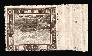 1921 3m Saar, Germany, Margin, Certificate, INVERTED of center