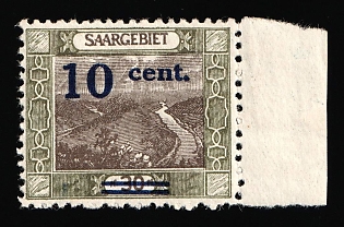 1921 10c Saar, Germany, Signed, Certificate, Variety of color