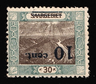 1921 10c Saar, Germany, INVERTED Overprint