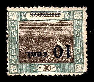 1921 10c Saar, Germany, INVERTED Overprint