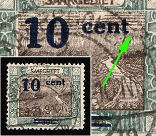 1921 10c Saar, Germany, Without Period after 'cent'