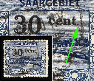1921 30c Saar, Germany, Without Period after 'cent'
