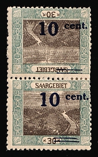 1921 40c Saar, Germany, Signed, Tete-beche, INVERTED Overprint