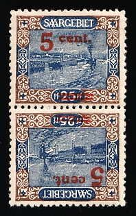 1921 5c Saar, Germany, Tete-beche