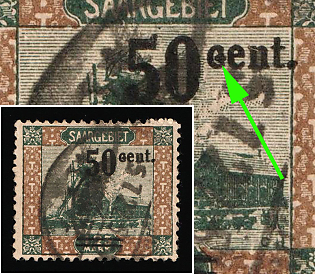 1921 50c Saar, Germany, С in 'cent' like G