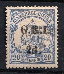 1914 2d on 20pf British Occupation of Marshall Islands, Kaiser’s Yacht, 'G. R. I.', German Colonies, Germany