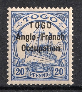 1914 20pf British Occupation of Togo, Kaiser’s Yacht, German Colonies, Germany
