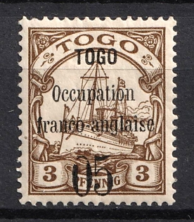 1914 5c on 3pf French Occupation of Togo, Kaiser’s Yacht, German Colonies, Germany, Signed