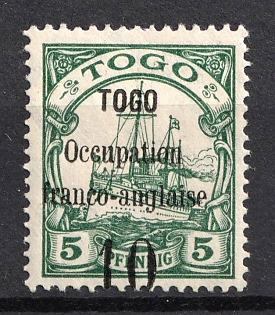 1914 10c on 5pf French Occupation of Togo, Kaiser’s Yacht, German Colonies, Germany