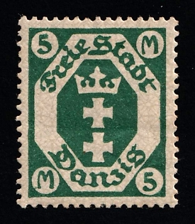 1922 5m Danzig Gdansk, Germany, Vertical Watermark
