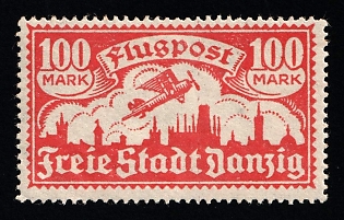 1923 100m Danzig Gdansk, Germany, Airmail, WITHOUT Rossete