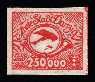 1923 250,000m Danzig Gdansk, Germany, Airmail, Imperforate, Signed