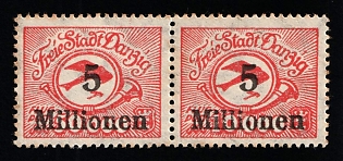 1923 Danzig Gdansk, Germany, Airmail, Se-tenant, 5m on '10,000m' INSTEAD '50,000m', Signed