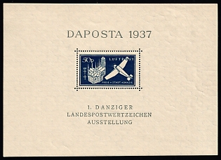 1937 50pf Danzig Gdansk, Germany, Airmail, Souvenir Sheet
