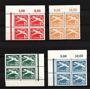 1938 Danzig Gdansk, Germany, Airmail, Corner Margins, Plate Numbers, Control Lines, Blocks of Four, Complete Set