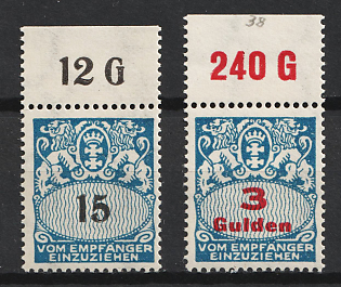 1927 Danzig Gdansk, Germany, Postage Due Stamp, Margins, Plate Numbers, Complete Set